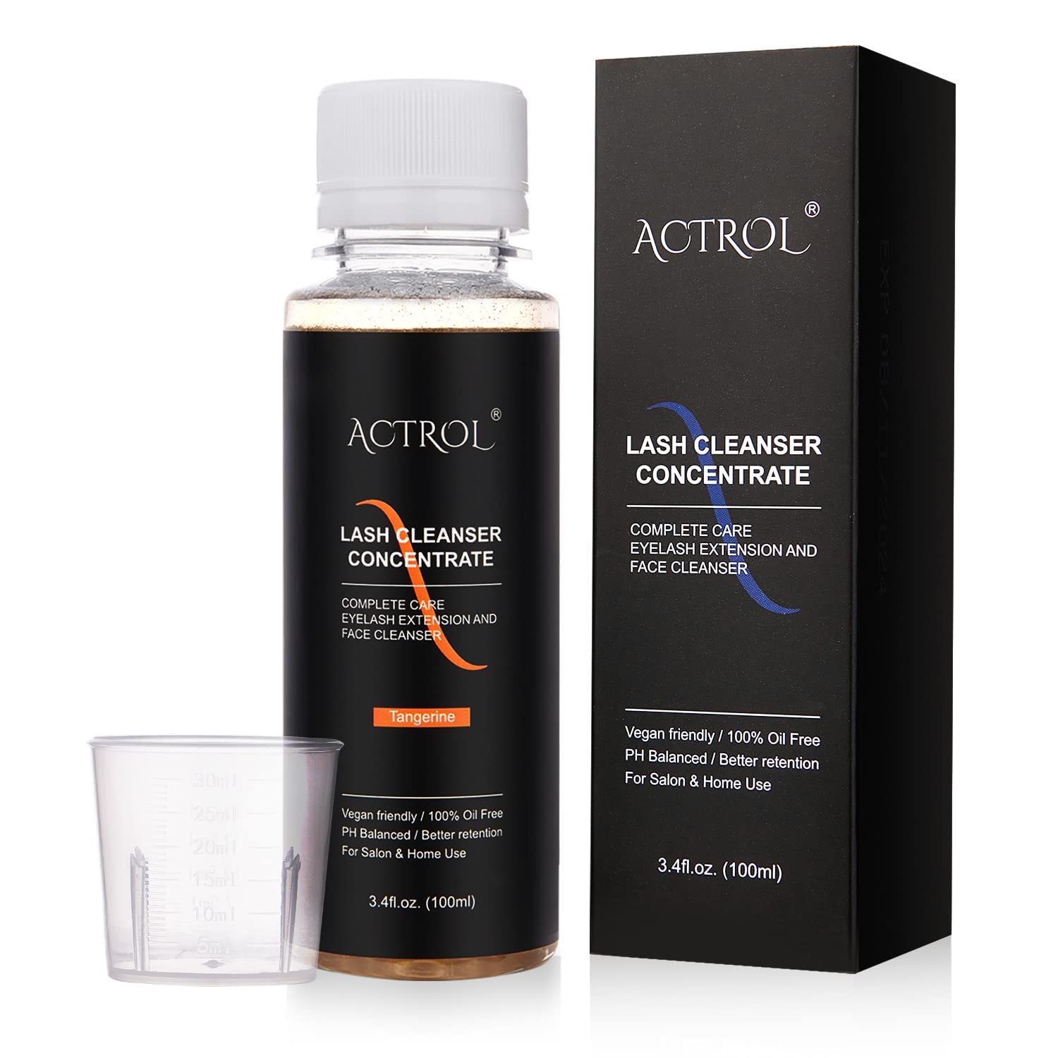 ACTROL Eyelash Cleanser Concentrate 100ml – Tangerine Foaming Lash Shampoo for Extensions (Paraben & Sulfate Free) – Makes 20 Bottles
