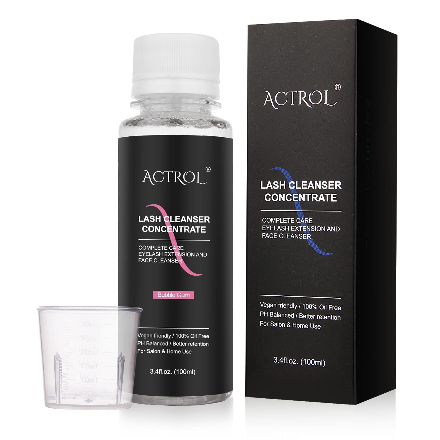 ACTROL Eyelash Cleanser Concentrate 100ml Bubble Gum – Foaming Lash Shampoo for Extensions (Makes 40 Bottles)