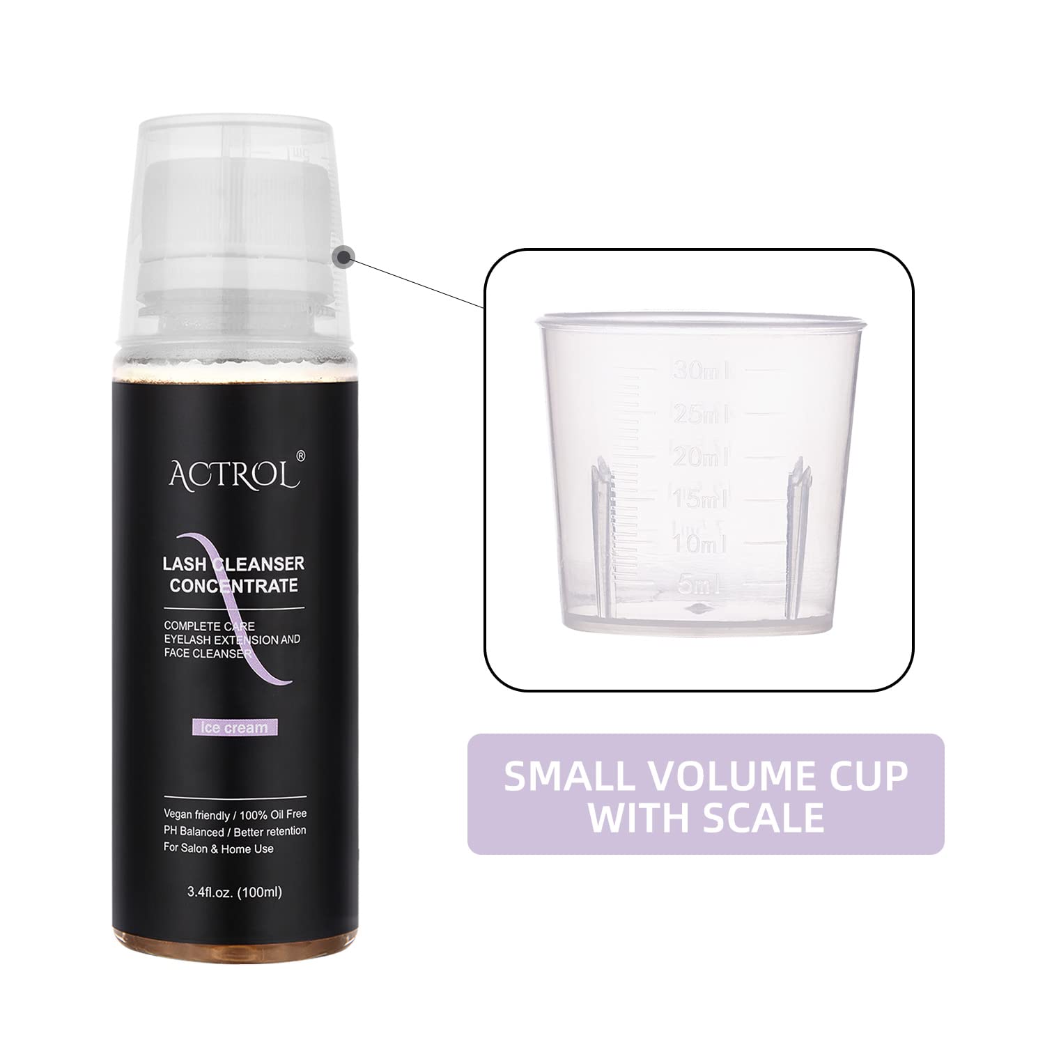 ACTROL Eyelash Cleanser Concentrate 100ml – Paraben & Sulfate Free Foaming Lash Shampoo for Extensions