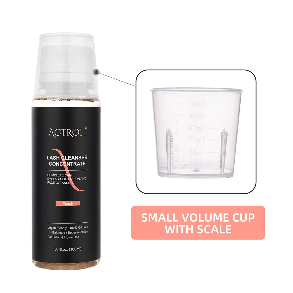 ACTROL Eyelash Cleanser Concentrate 100ml – Peach Foaming Lash Shampoo for Extensions