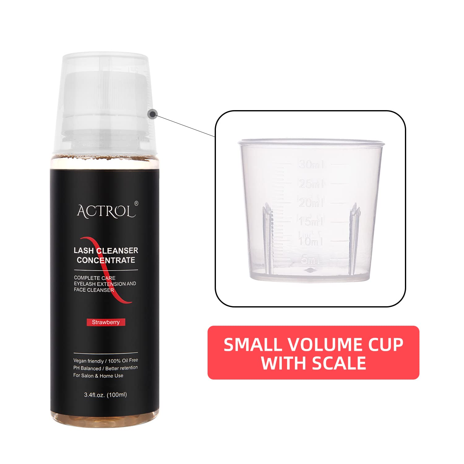 ACTROL Eyelash Cleanser Concentrate 100ml - Strawberry Lash Shampoo for Extensions
