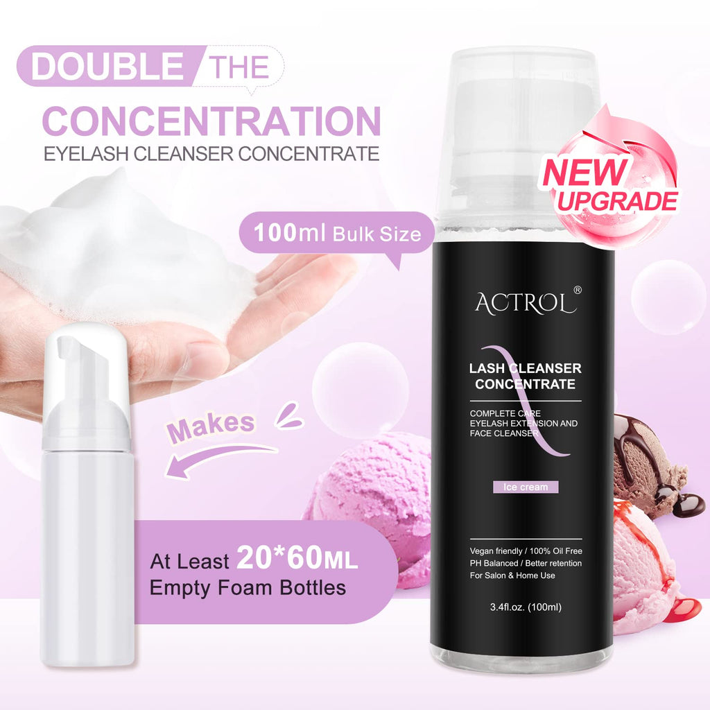 ACTROL Eyelash Cleanser Concentrate 100ml – Paraben & Sulfate Free Foaming Lash Shampoo for Extensions