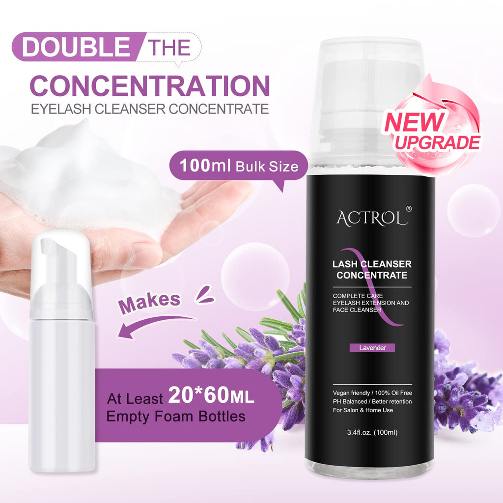 ACTROL Eyelash Cleanser Concentrate 100ml Lavender – Paraben & Sulfate Free Foaming Lash Shampoo