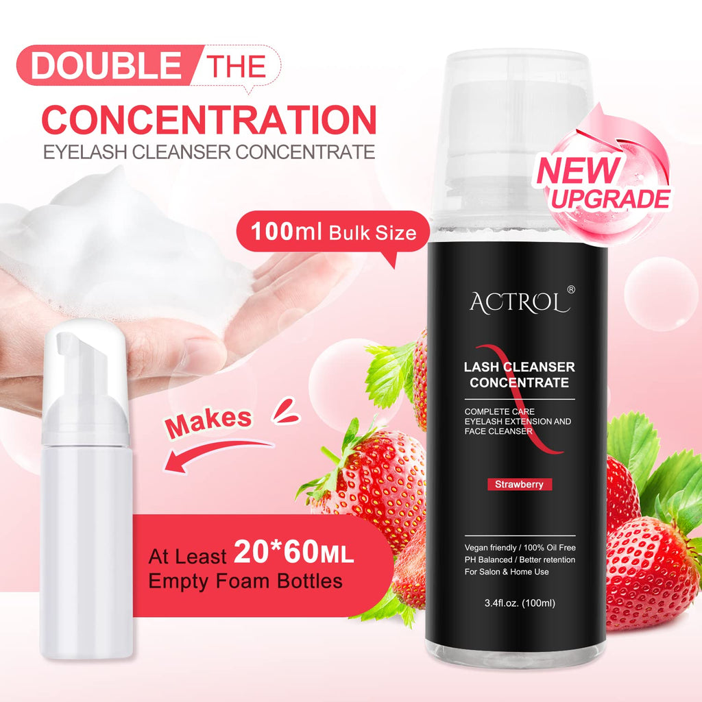 ACTROL Eyelash Cleanser Concentrate 100ml - Strawberry Lash Shampoo for Extensions