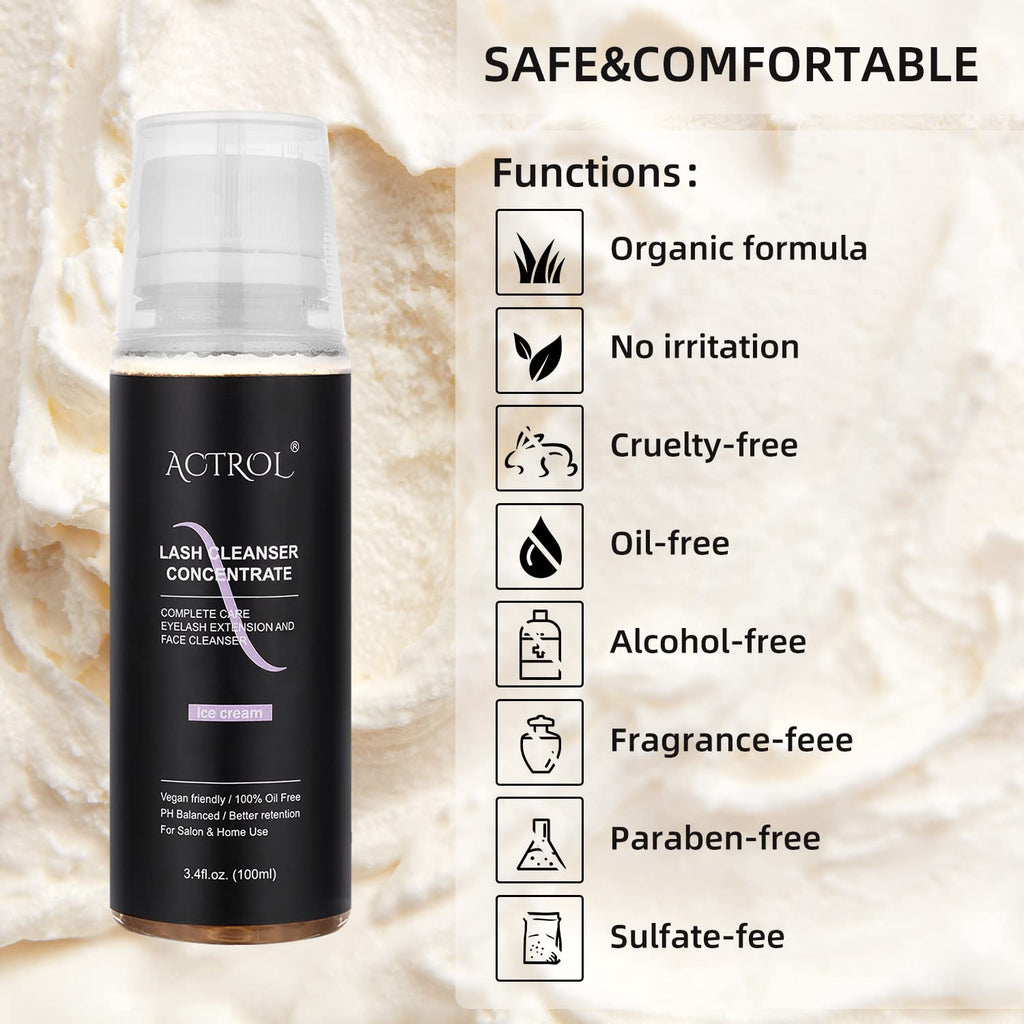 ACTROL Eyelash Cleanser Concentrate 100ml – Paraben & Sulfate Free Foaming Lash Shampoo for Extensions