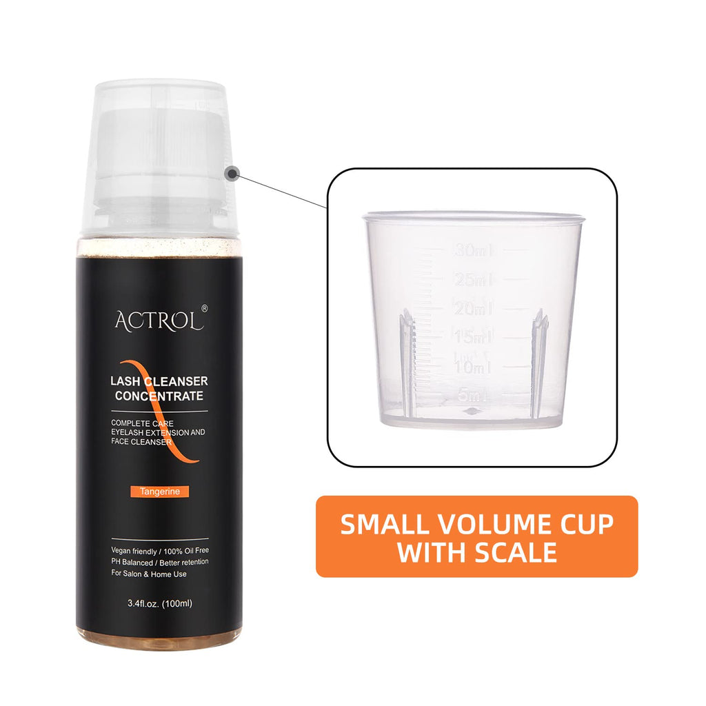 ACTROL Eyelash Cleanser Concentrate 100ml – Tangerine Foaming Lash Shampoo for Extensions (Paraben & Sulfate Free) – Makes 20 Bottles