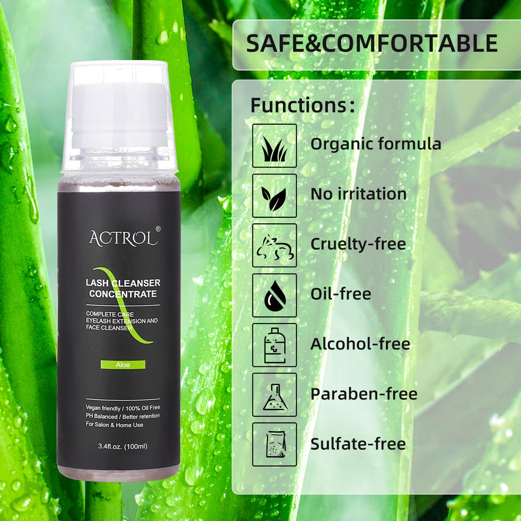ACTROL Eyelash Cleanser Concentrate 100ml – Aloe Foaming Lash Shampoo for Salon & Home Care