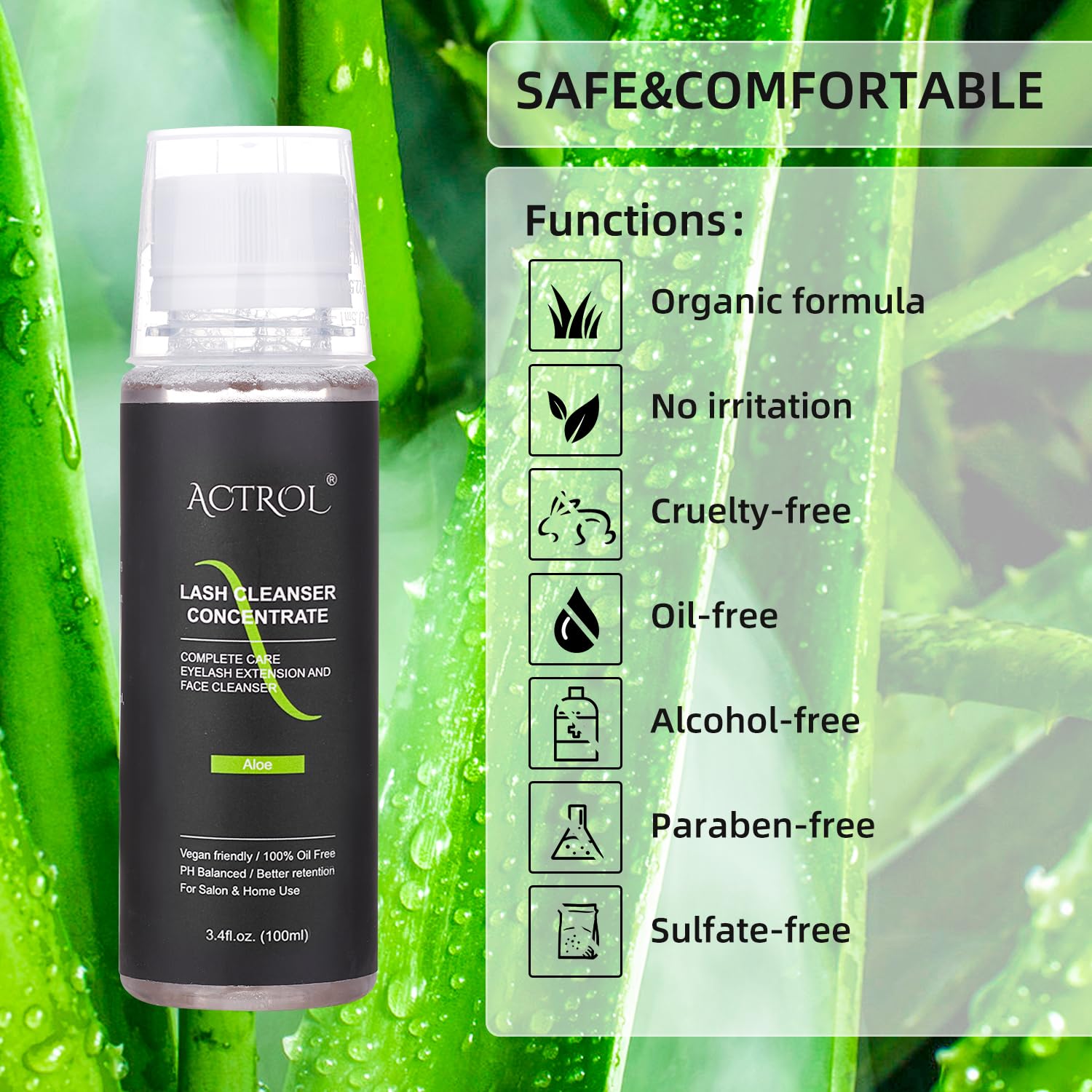 ACTROL Eyelash Cleanser Concentrate 100ml – Aloe Foaming Lash Shampoo for Salon & Home Care