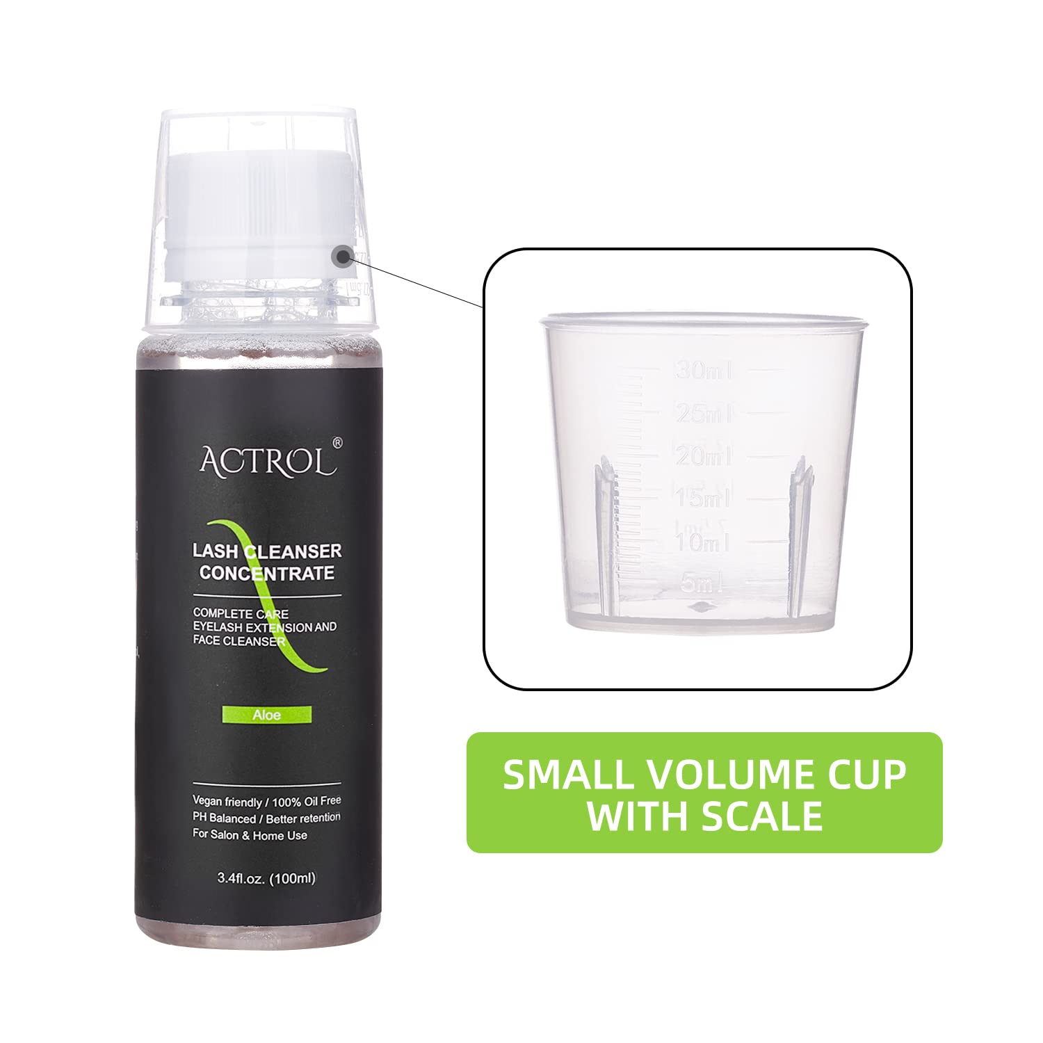 ACTROL Eyelash Cleanser Concentrate 100ml – Aloe Foaming Lash Shampoo for Salon & Home Care