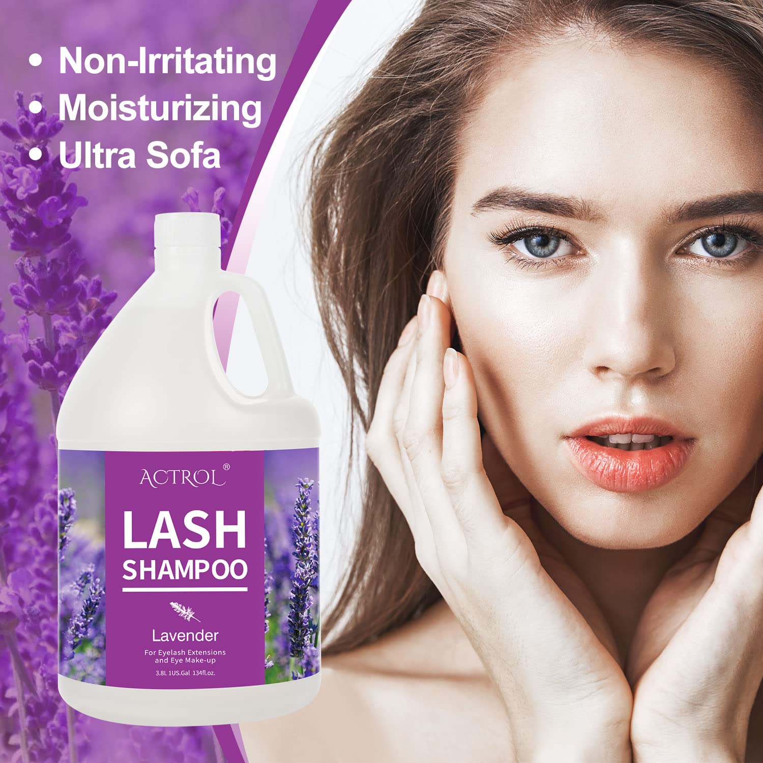 ACTROL Eyelash Extension Cleanser Gallon Lavender – 3.8L, Paraben & Sulfate Free, Non-Irritating, Salon & Home Care