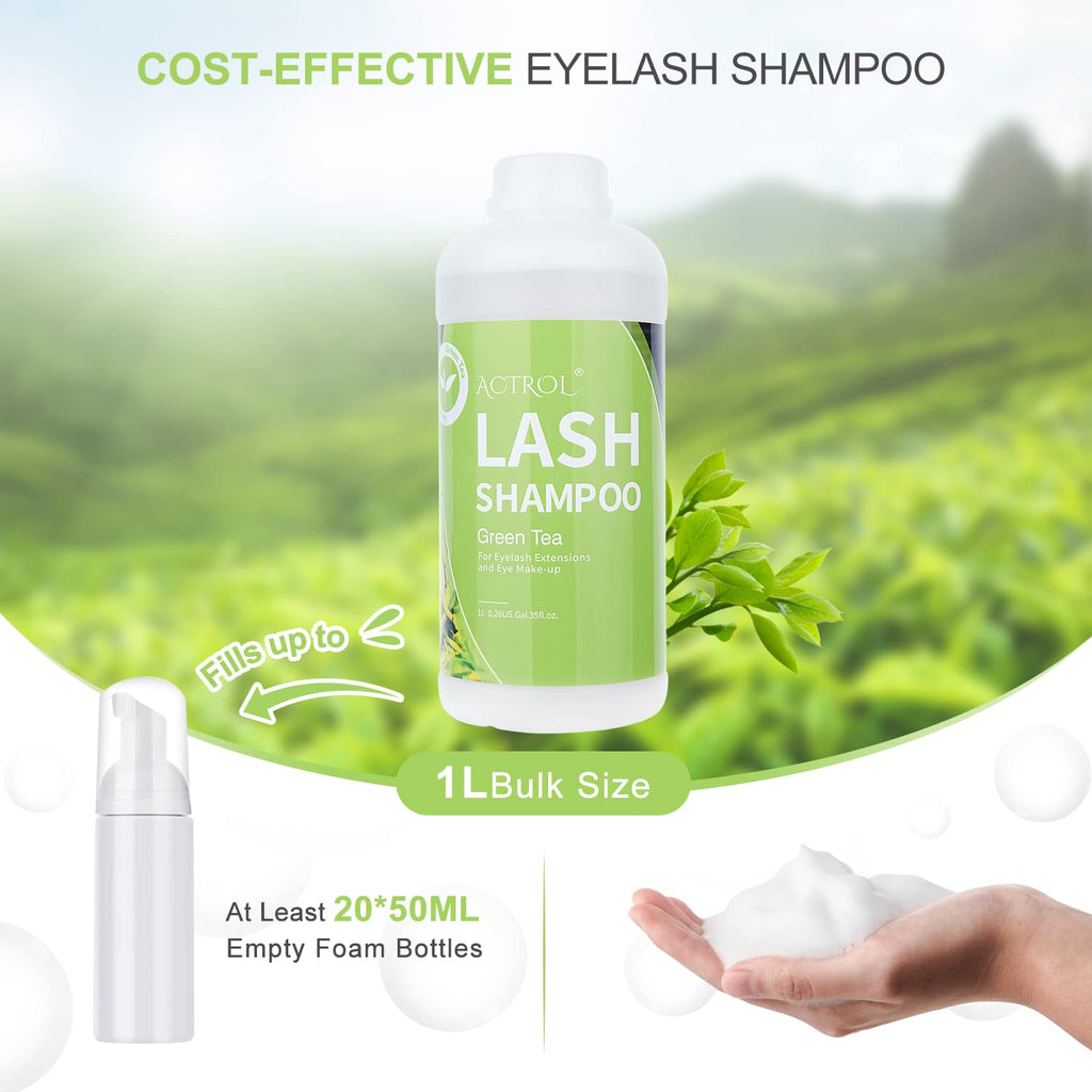 ACTROL Eyelash Extension Cleanser Green Tea 1L – Natural Lash Shampoo for Salon & Home Care