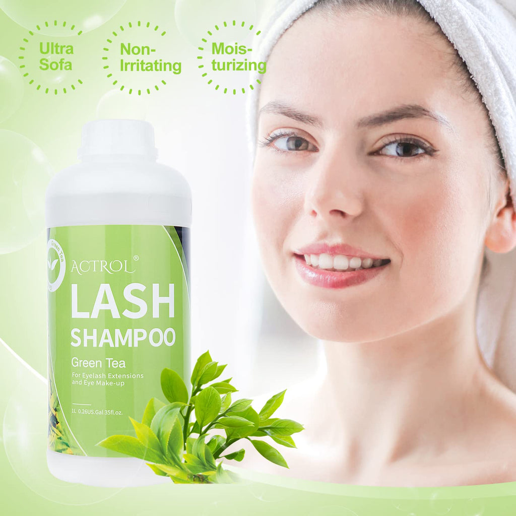 ACTROL Eyelash Extension Cleanser Green Tea 1L – Natural Lash Shampoo for Salon & Home Care