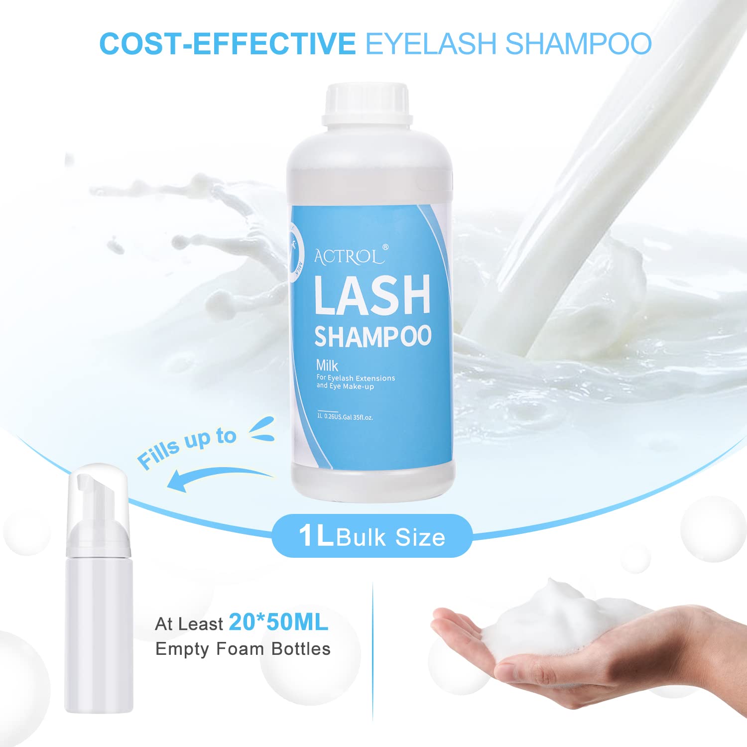 ACTROL Eyelash Extension Cleanser Milk 1L – Natural, Paraben & Sulfate Free
