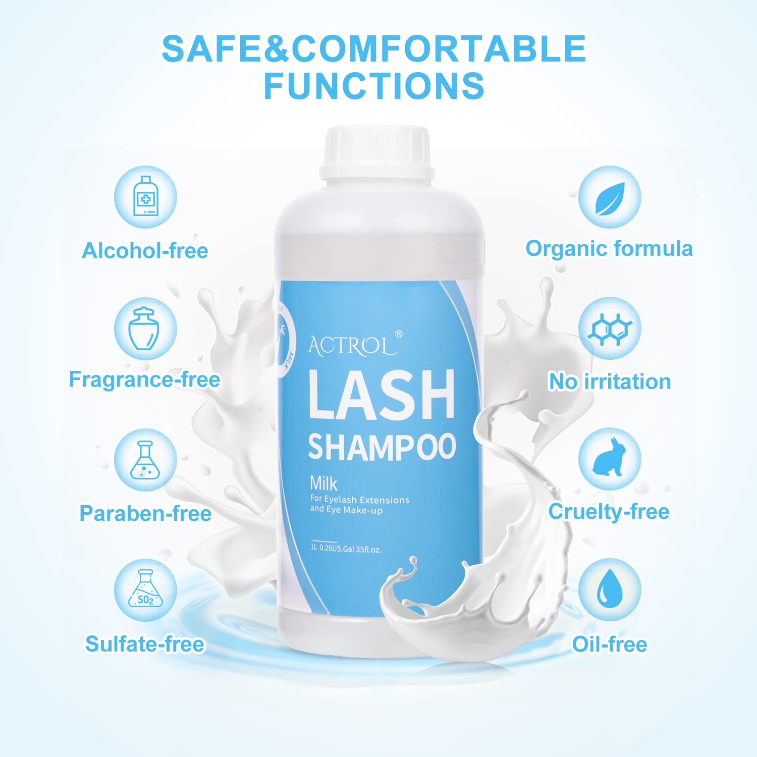 ACTROL Eyelash Extension Cleanser Milk 1L – Natural, Paraben & Sulfate Free
