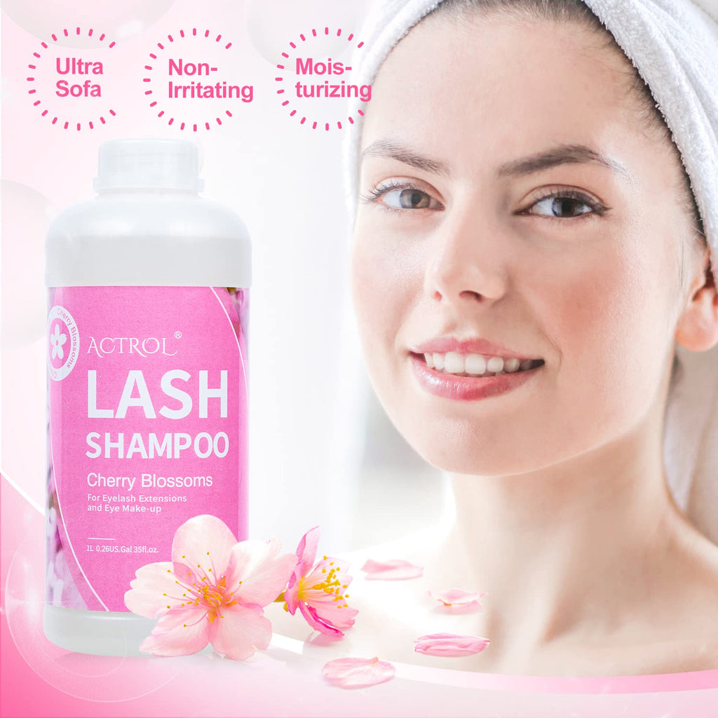 ACTROL Eyelash Extension Cleanser Cherry Blossom 1L | Natural Foaming Lash Shampoo for Salon & Home Care