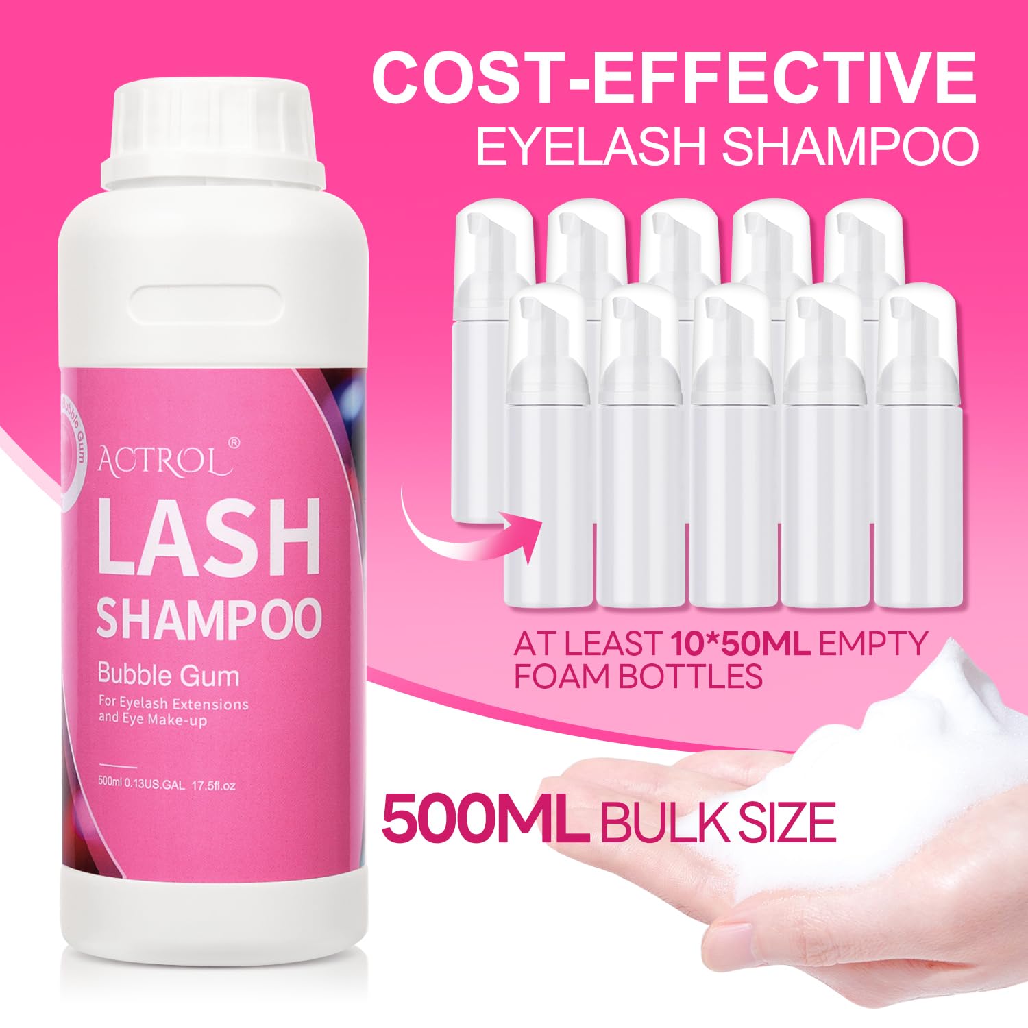 ACTROL Eyelash Extension Cleanser Bubble Gum 500ml – Paraben & Sulfate Free, Salon & Home Care