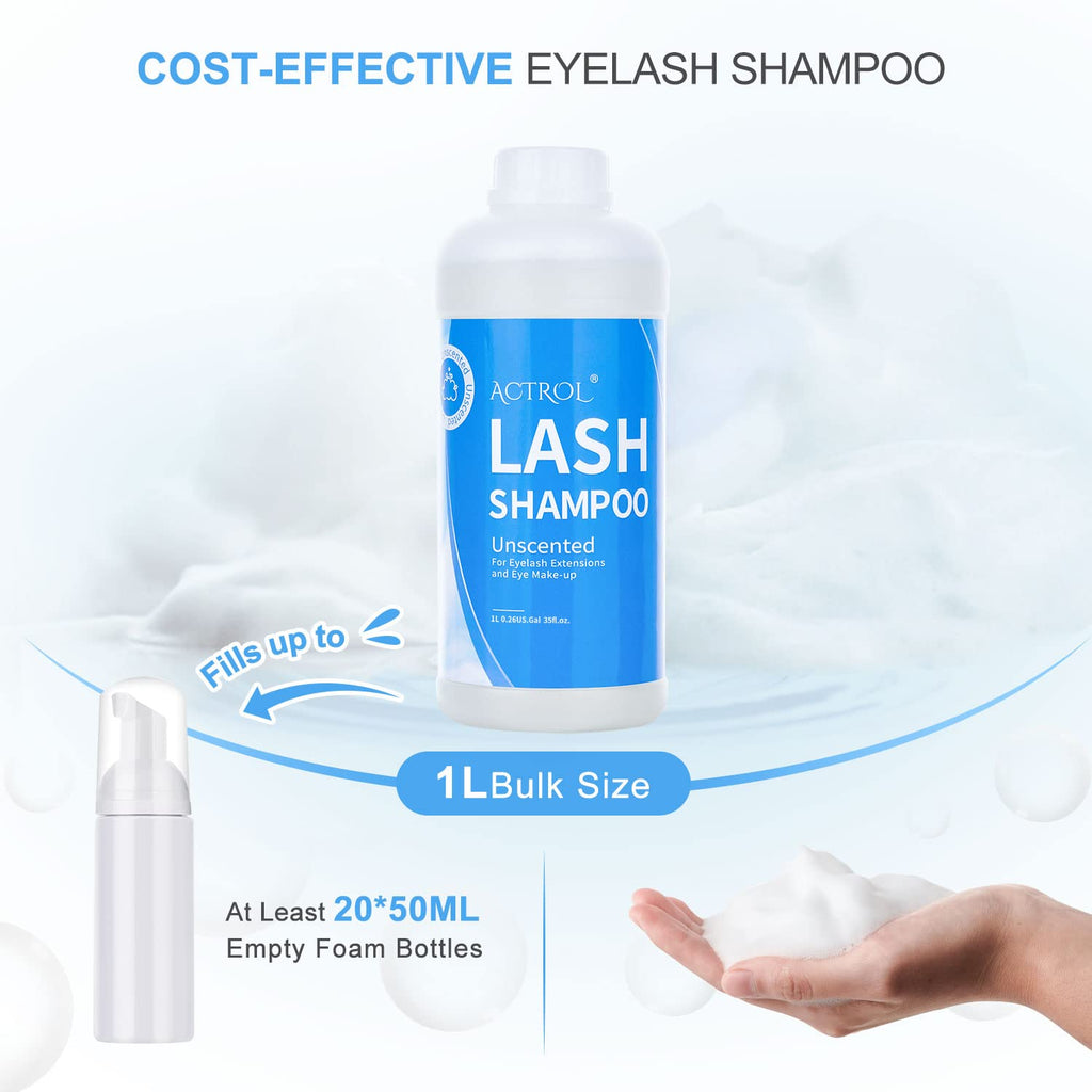 ACTROL Eyelash Extension Cleanser Unscented 1L — Salon-Grade, Paraben & Sulfate Free, Non-Irritating
