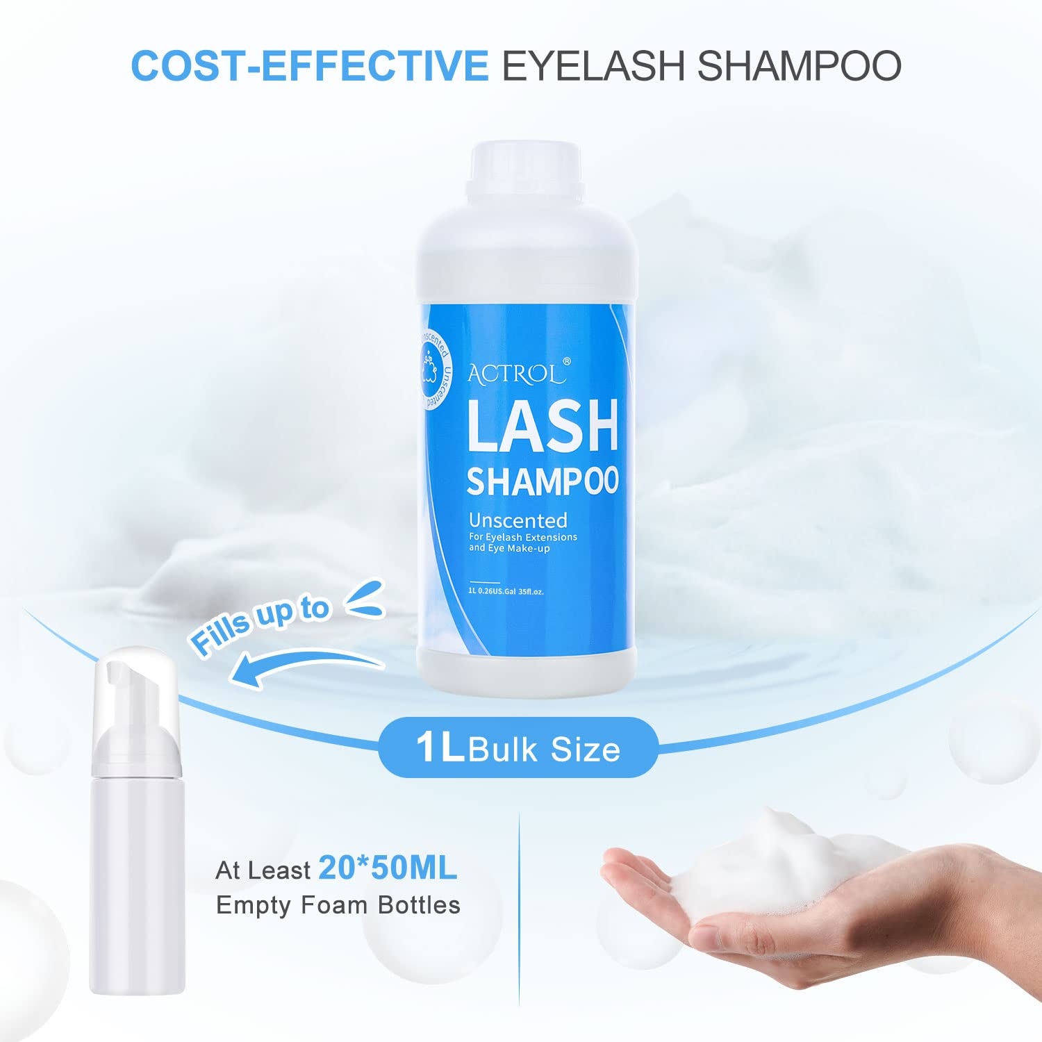 ACTROL Eyelash Extension Cleanser Unscented 1L — Salon-Grade, Paraben & Sulfate Free, Non-Irritating