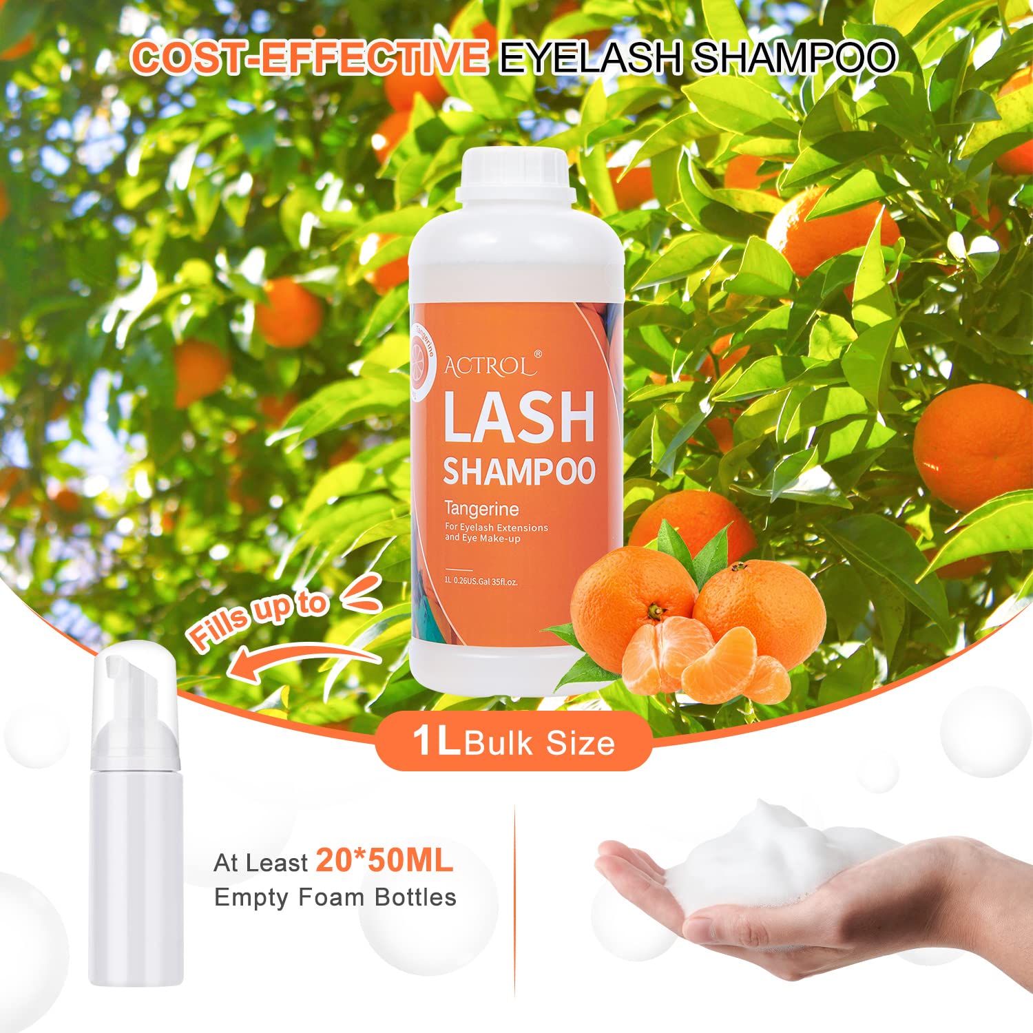 ACTROL Eyelash Extension Cleanser Tangerines 1L – Gentle, Paraben & Sulfate Free