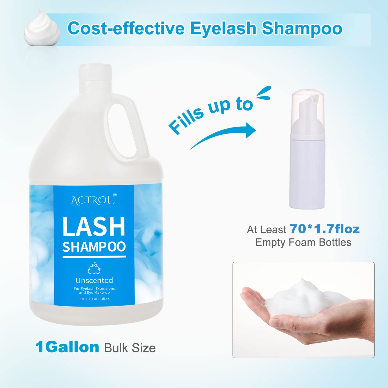 ACTROL Eyelash Extension Cleanser Gallon Unscented 3.8L – Paraben & Sulfate Free
