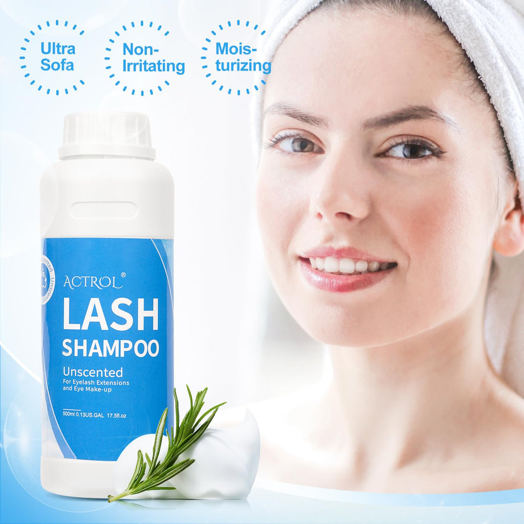 ACTROL Eyelash Shampoo Cleanser 500ml – Natural Plant ingredients, Alcohol Free, Paraben Free, Unscented Hydrosol