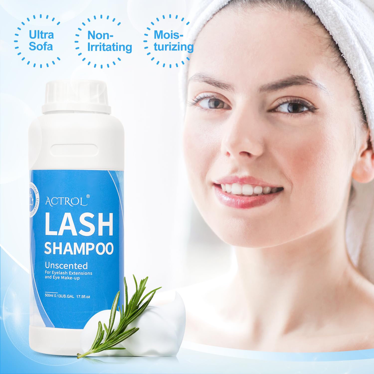 ACTROL Eyelash Shampoo Cleanser 500ml – Natural Plant ingredients, Alcohol Free, Paraben Free, Unscented Hydrosol