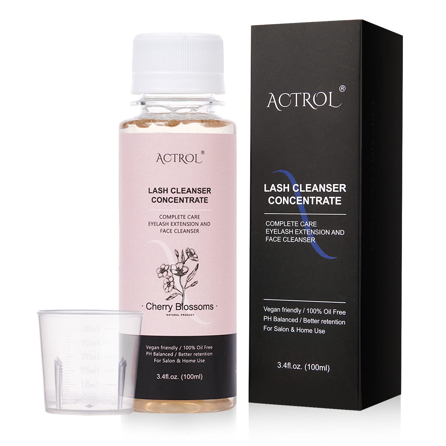 ACTROL Eyelash Shampoo Concentrate 100ml – Cherry Blossom Foaming Cleanser for Lash Extensions (DIY Mix)