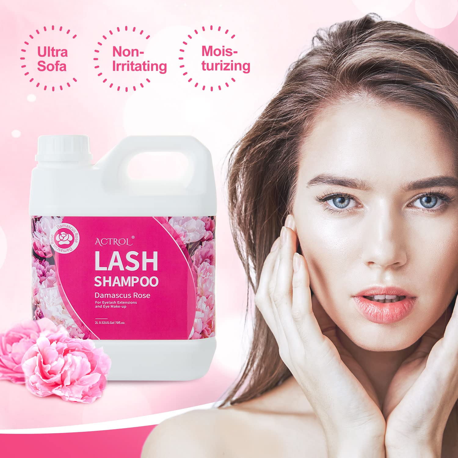 ACTROL Eyelash Extension Cleanser Rose – 2L Natural Lash Shampoo, Paraben & Sulfate Free for Salon and Home Care