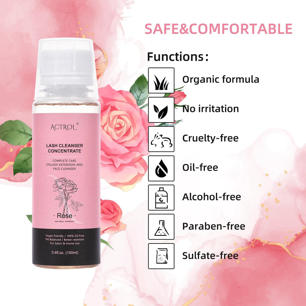 ACTROL Eyelash Shampoo Concentrate 100ml – Lash Extensions Cleanser for Salon & Home