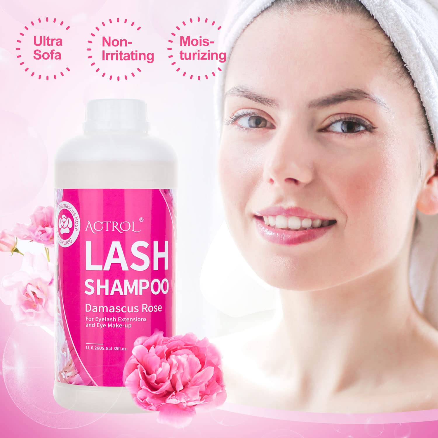 ACTROL Eyelash Extension Cleanser Rose 1L – Paraben & Sulfate Free, Professional Lash Shampoo