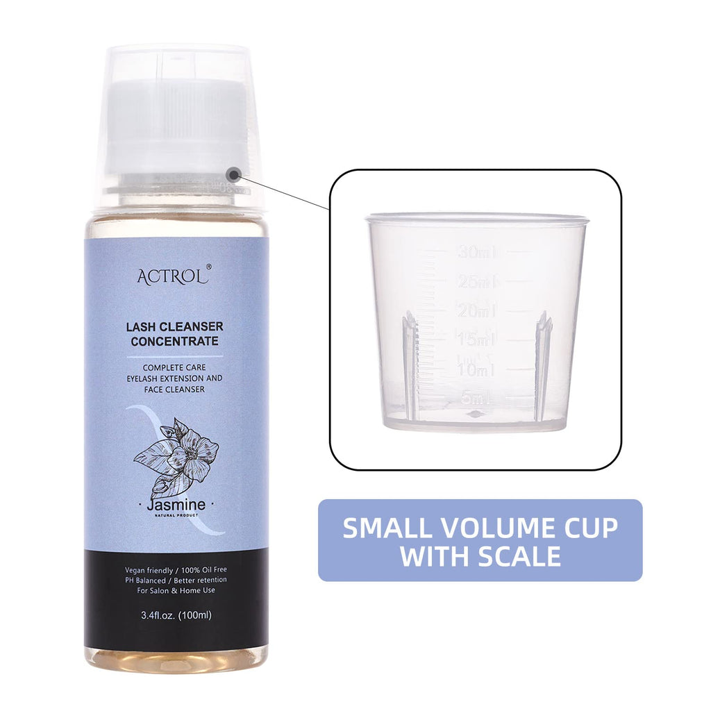 ACTROL Eyelash Cleanser Concentrate 100ml | Jasmine Professional Lash Shampoo – Paraben & Sulfate Free, Non-Irritating, Makes 20 Bottles