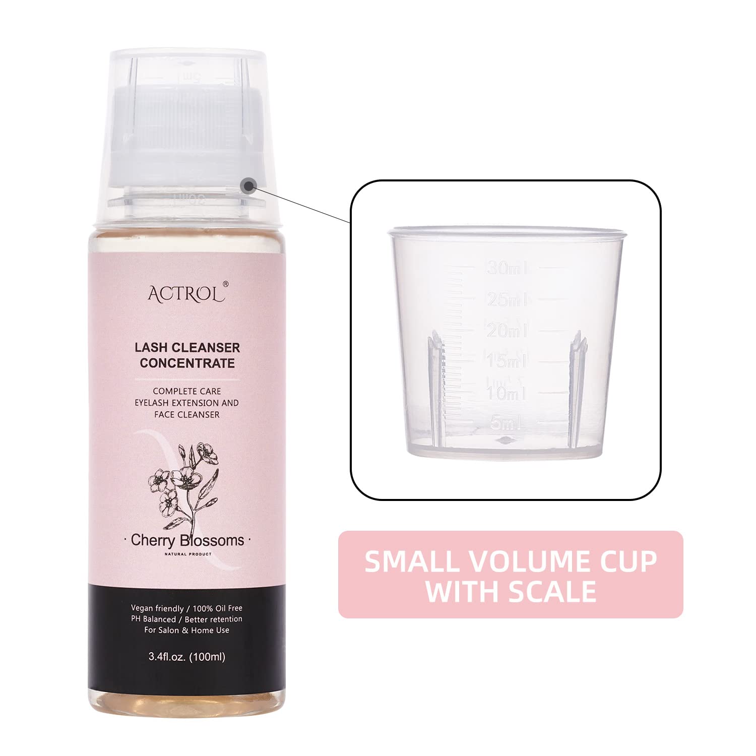 ACTROL Eyelash Shampoo Concentrate 100ml – Cherry Blossom Foaming Cleanser for Lash Extensions (DIY Mix)