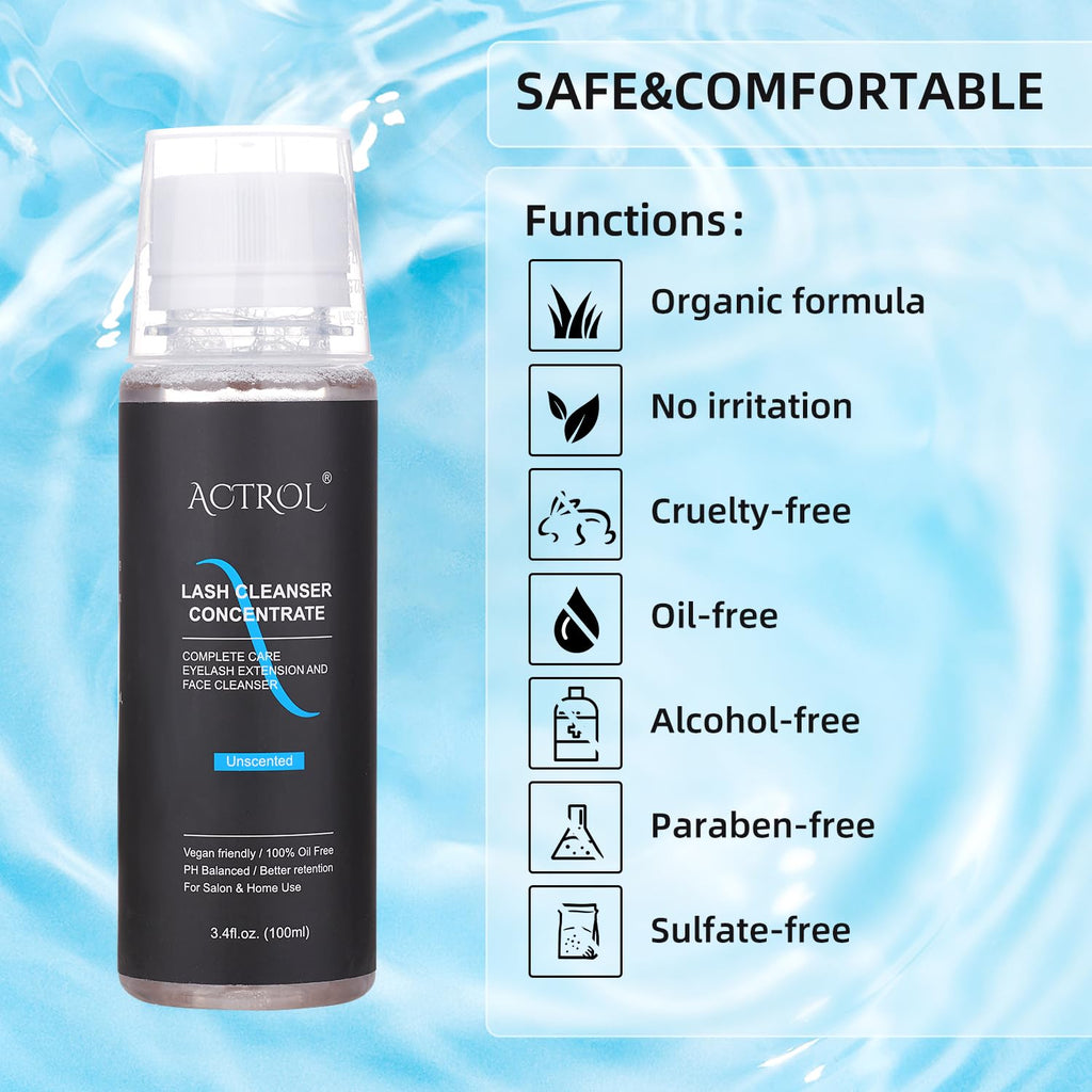 ACTROL Eyelash Cleanser Concentrate 100ml Unscented Foaming Lash Shampoo – Salon & Home Care (Makes 20 Bottles)