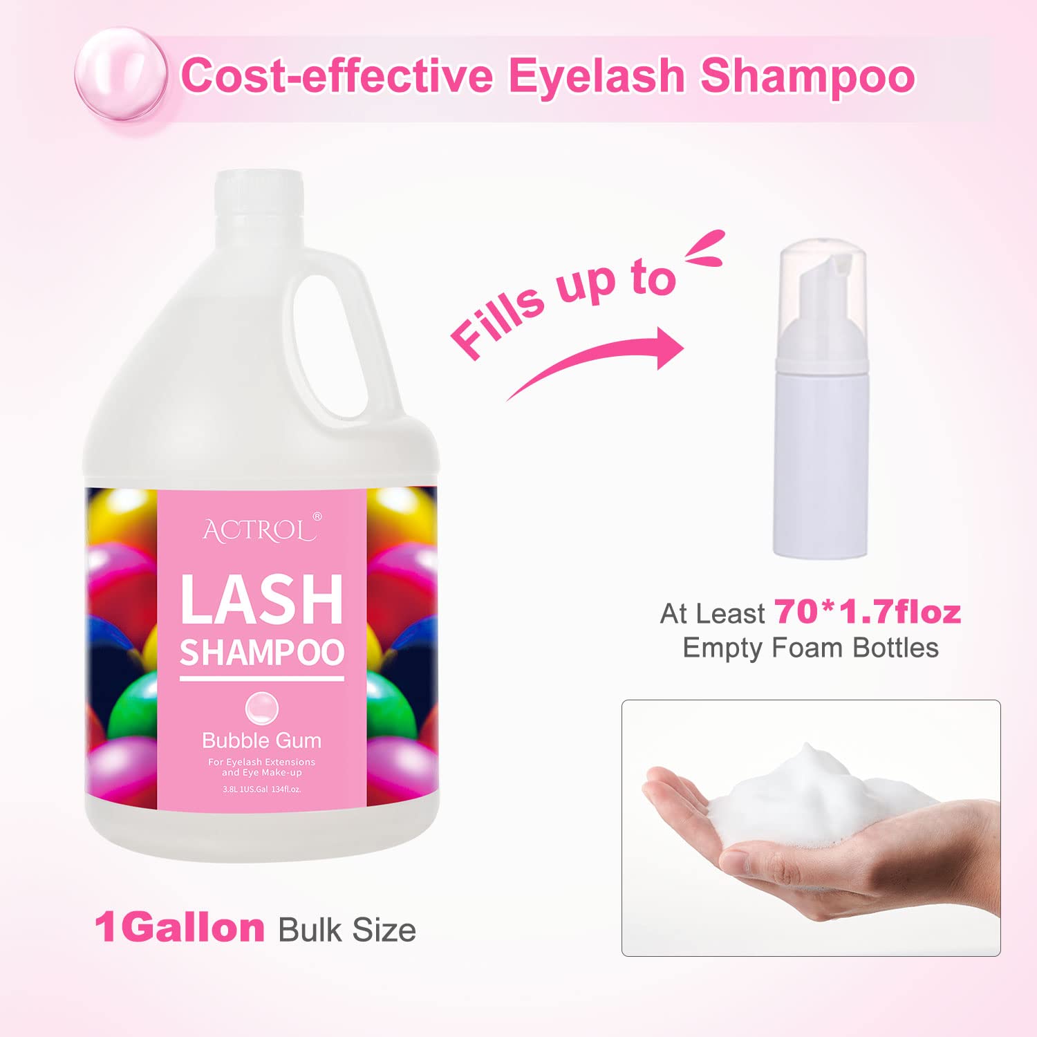 ACTROL Eyelash Extension Cleanser Gallon 3.8L – Foaming Lash Shampoo, Paraben & Sulfate Free