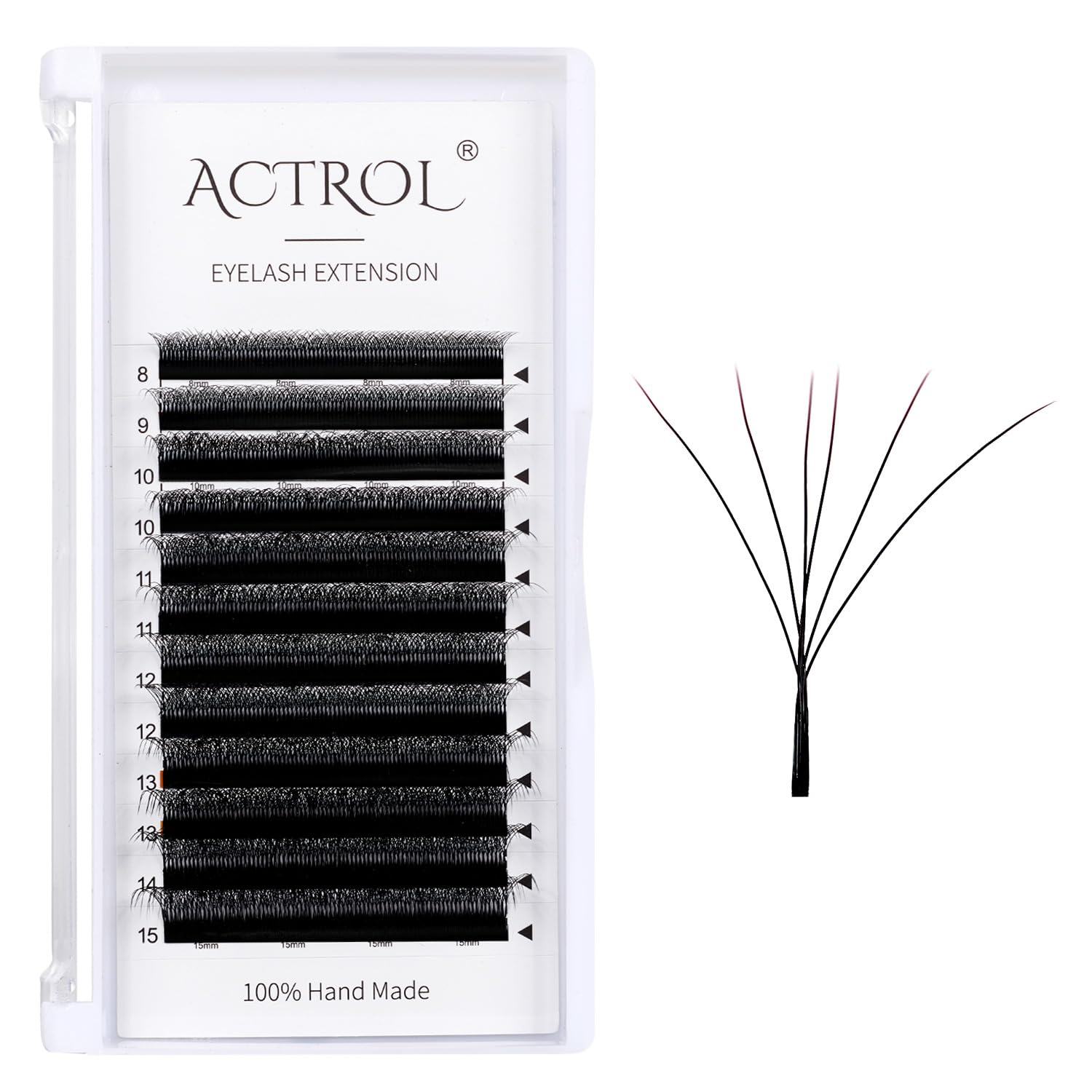 ACTROL W Eyelash Extensions 6D Volume 0.07D Curl 8-15mm Mix – Easy Fan W-Shaped Premades (Black)