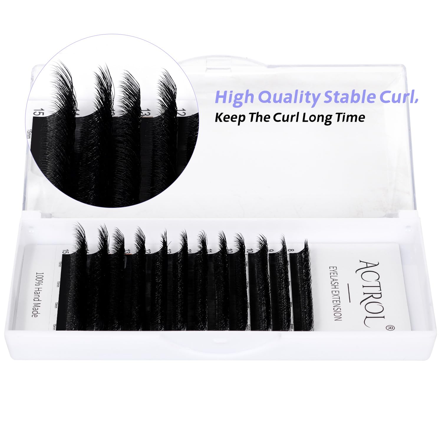 ACTROL W Eyelash Extensions 6D Volume 0.07D Curl 8-15mm Mix – Easy Fan W-Shaped Premades (Black)