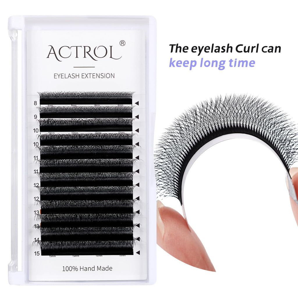 ACTROL W Eyelash Extensions 6D Volume 0.07D Curl 8-15mm Mix – Easy Fan W-Shaped Premades (Black)