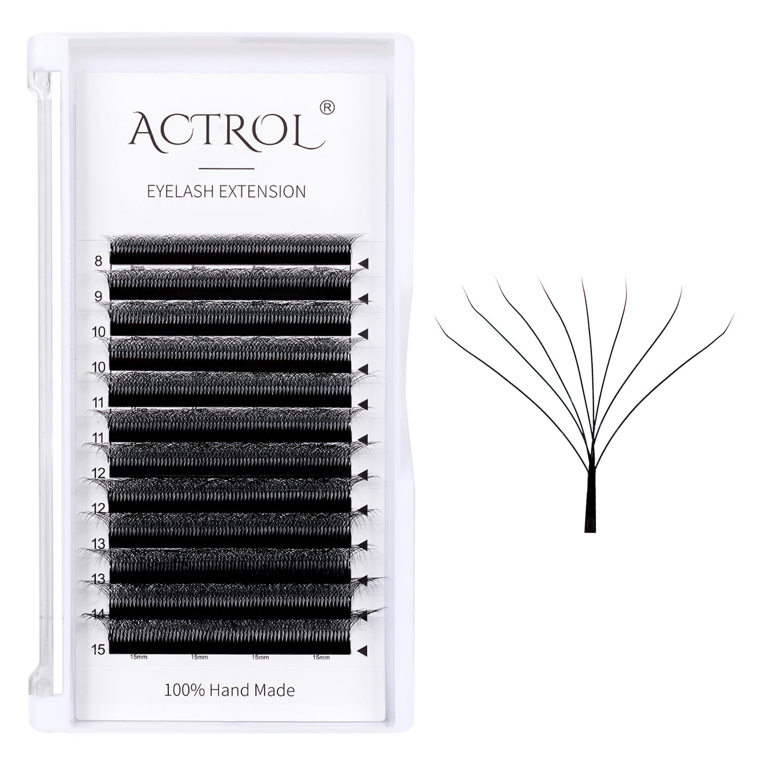 ACTROL W Eyelash Extensions 8D Volume 0.07D Curl 8-15mm Mix – Easy Fan W-shaped Premades
