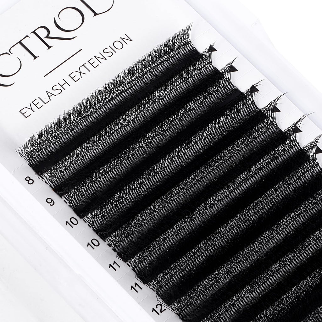 ACTROL W Eyelash Extensions 6D Volume 0.07D Curl 8-15mm Mix – Easy Fan W-Shaped Premades (Black)