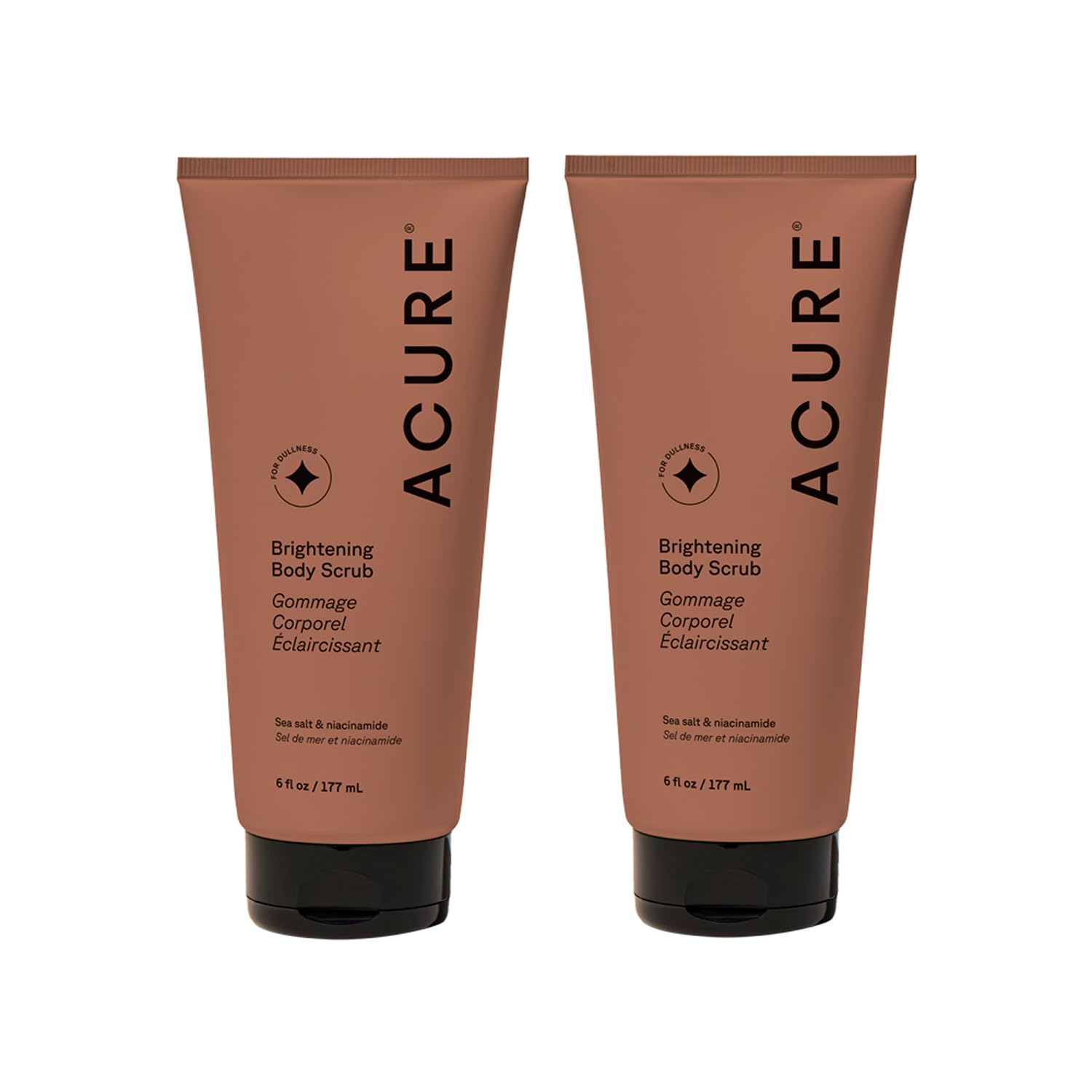 Acure Brightening Body Scrub – Sea Salt Exfoliator with Clay & Niacinamide (2 x 6 oz)