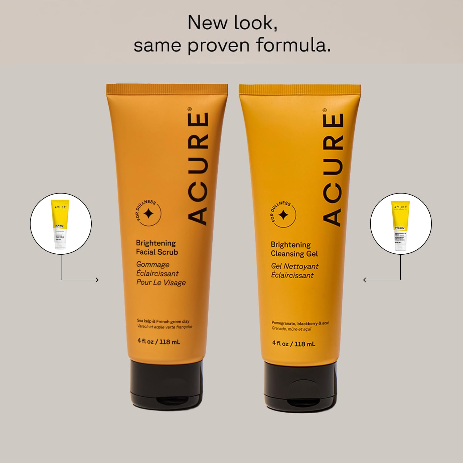 Acure Brightening Facial Scrub & Cleansing Gel Duo – 2 Pack, Vegan Exfoliating Cleanser Set