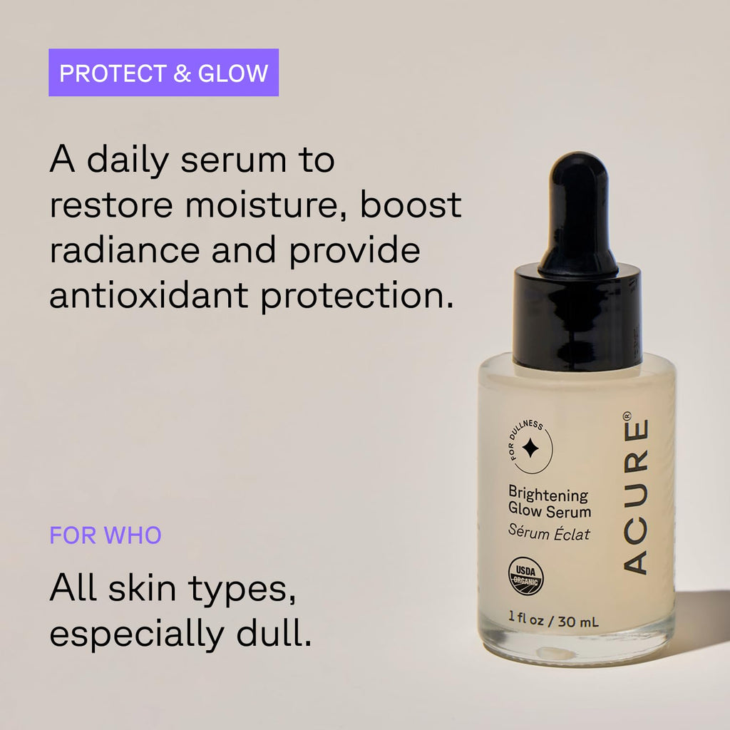 Acure Brightening Glow Serum – Anti-Aging Facial Serum, Vegan & Cruelty-Free, 2-Pack (1 fl oz each)