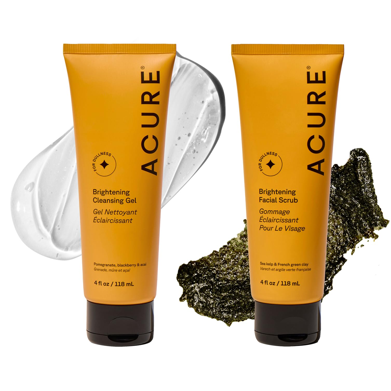 Acure Brightening Facial Scrub & Cleansing Gel Duo – 2 Pack, Vegan Exfoliating Cleanser Set