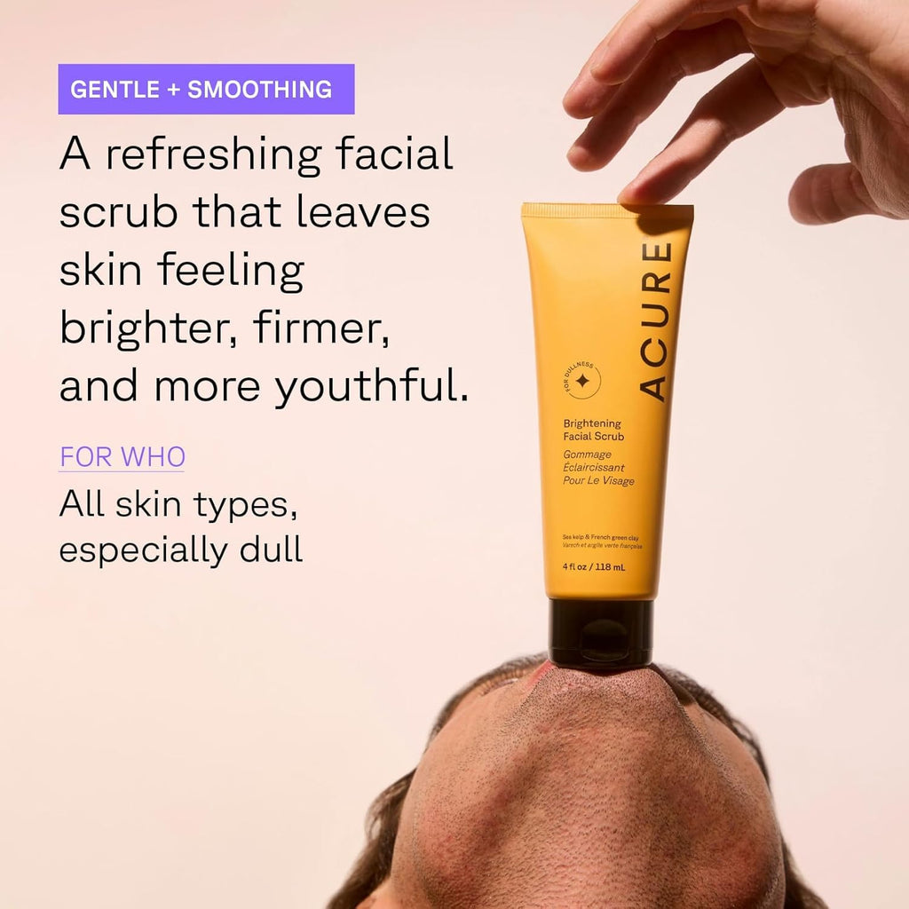 Acure Brightening Facial Scrub & Cleansing Gel Duo – 2 Pack, Vegan Exfoliating Cleanser Set