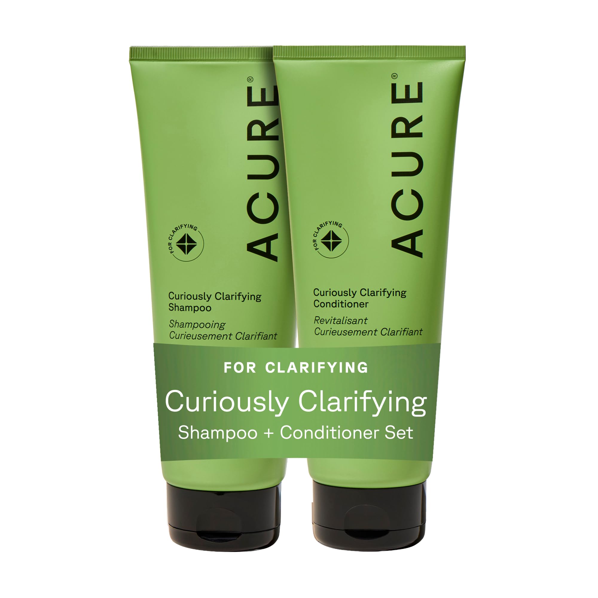 Acure Curiously Clarifying Shampoo & Conditioner Set – Daily Deep Cleansing & Hydration for All Hair Types | 8 fl oz (2 Pack)
