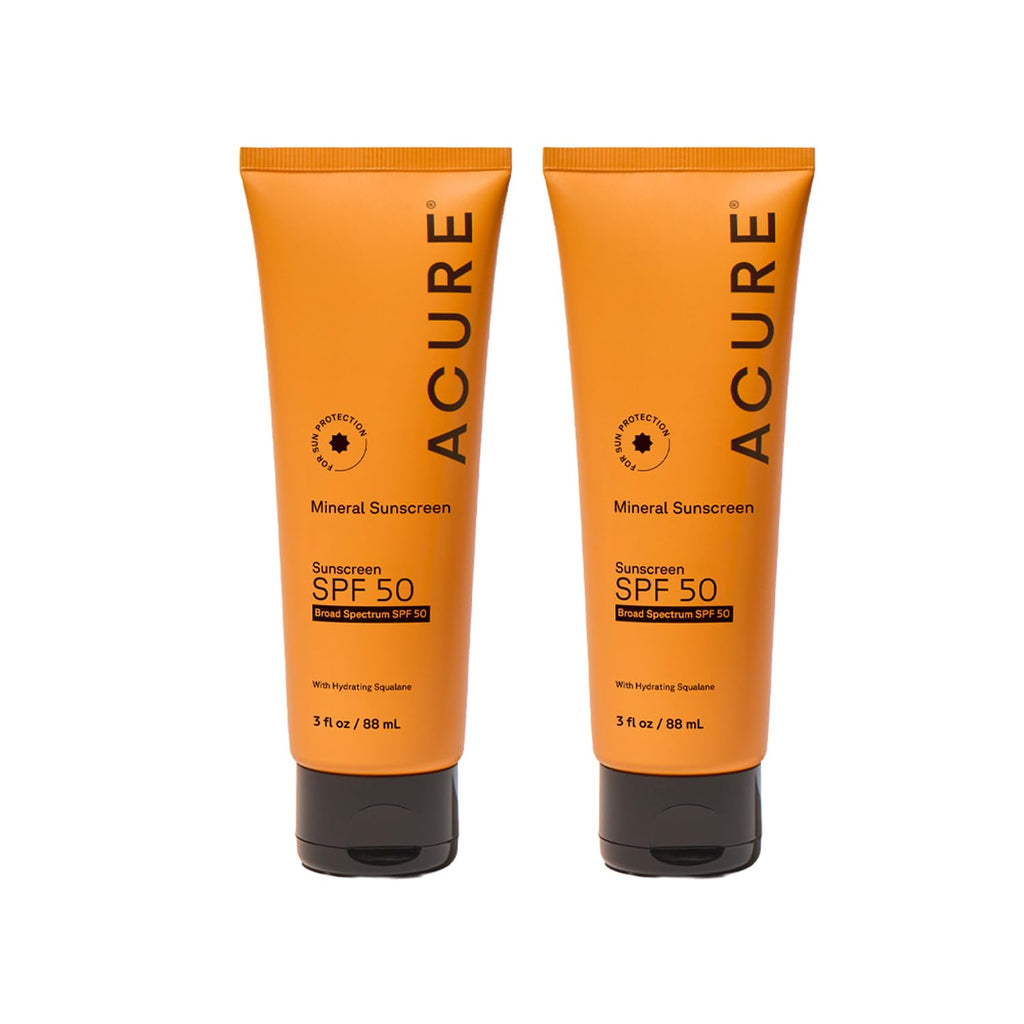 Acure Mineral Sunscreen SPF 50 – Zinc Oxide, Face & Body, 2-Pack Travel Size