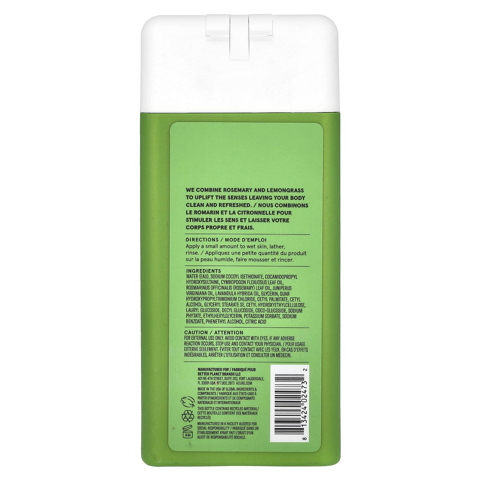 Acure Rejuvenate + Boost Body Wash – Rosemary & Lemongrass | 12 Fl Oz