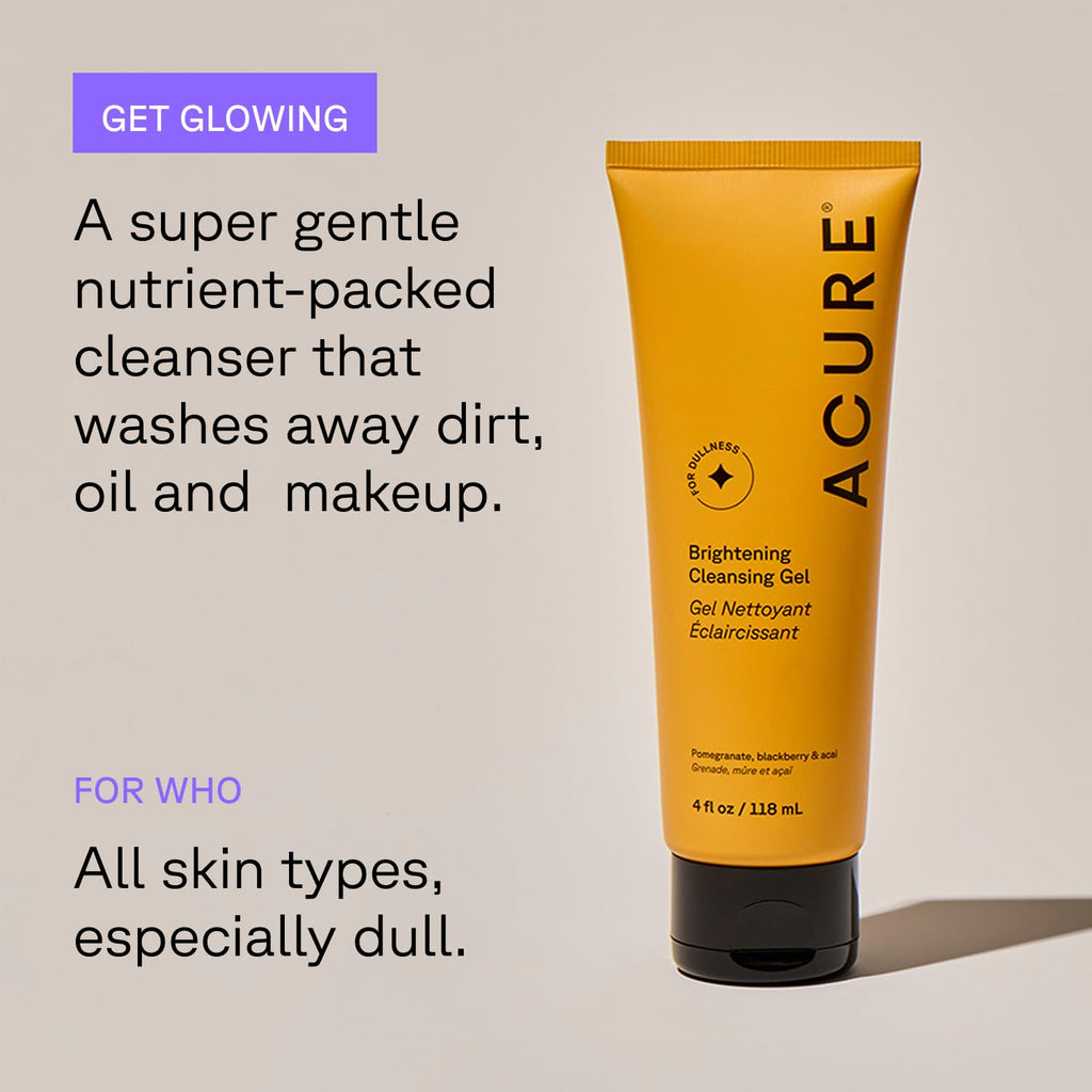 Acure Brightening Facial Scrub & Cleansing Gel Duo – 2 Pack, Vegan Exfoliating Cleanser Set