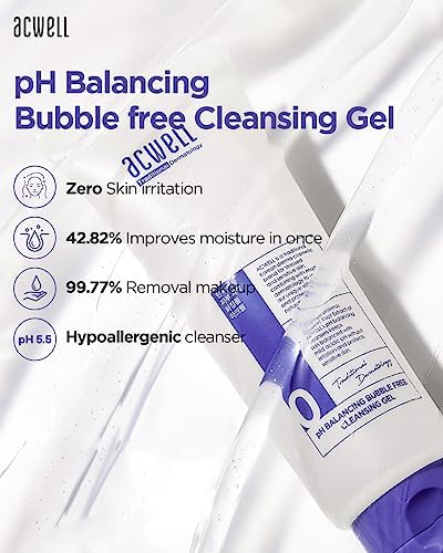 ACWELL pH Balancing Bubble-Free Hydrating Facial Cleansing Gel – Gentle Cleanser for Sensitive Skin