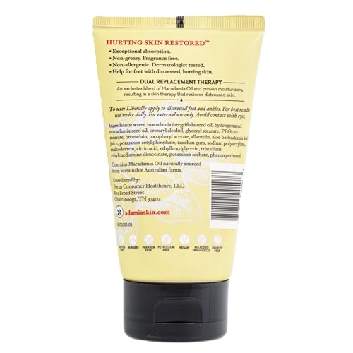 Adamia Therapeutic Repair Foot Cream with Pure Macadamia Oil – Fragrance Free, 4 oz